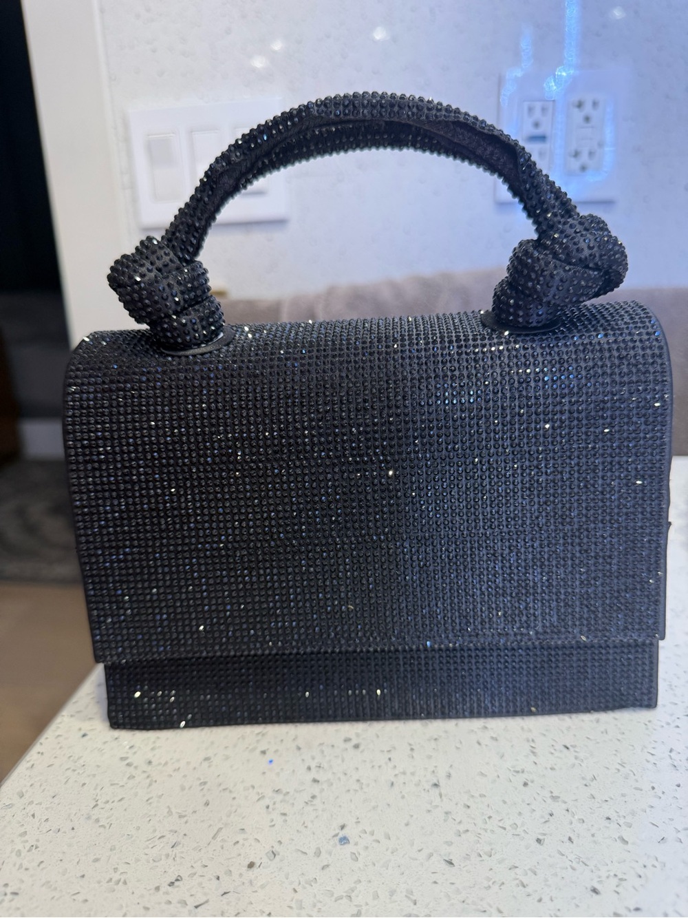 Zara Black Rhinestone Crystal Knot Handle Evening Bag